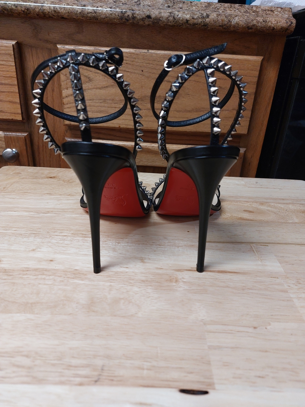 Christian Louboutin So Me 100 KID Black Leather Studded Ankle-Strap Sandals - Picture 5 of 7